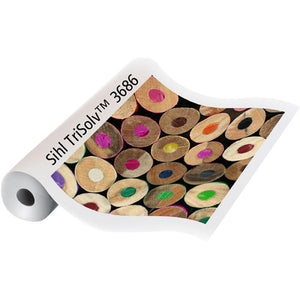 Sihl TriSolv 3686 roll mockup, the unrolled paper printed with the cut ends of coloured pencils