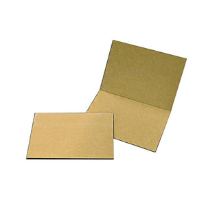 Quill kraft card maker, a folded brown kraft card opened flat with a matching kraft envelope in front