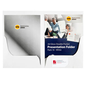 Marbig Professional Series A4 Presentation Folder Gloss Twin Pocket White Pack of 10