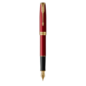 Parker Sonnet Fountain Pen Red Lacquer and Gold Trim Medium Nib