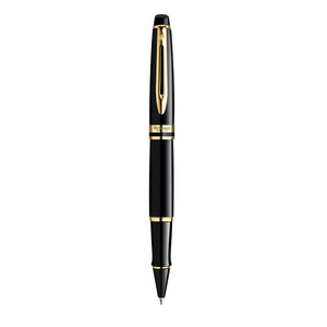 Waterman Expert Black Lacquer Gold Trim Rollerball Pen in Box