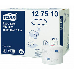 Tork Extra Soft Mid Size Toilet Roll 3 Ply Premium T6 White Carton of 27 Rolls