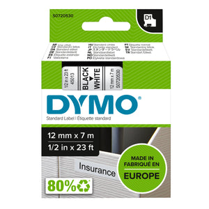 Dymo D1 Label Tape 12mm Black on White - product image
