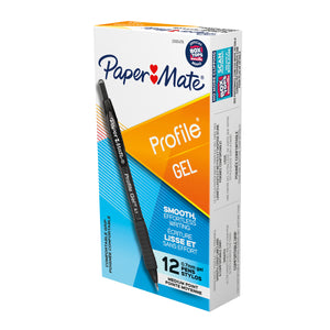 Papermate Profile Retractable Gel Pen Medium 0.7mm Black Box of 12