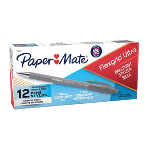 Papermate Flexgrip Ultra Retractable Ballpoint Pen Medium 1.0mm Black Box of 12