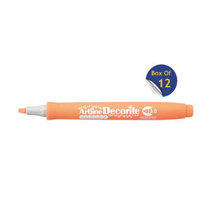 Artline Decorite 3.0mm Pastel Orange marker, uncapped, with a Box Of 12 badge
