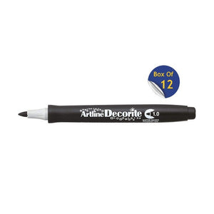 Artline Decorite 1.0mm Black marker, uncapped, with a Box Of 12 badge
