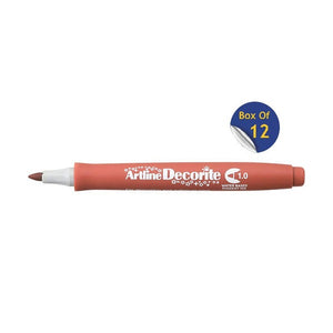 Artline Decorite 1.0mm Brown marker, uncapped, with a Box Of 12 badge