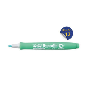 Artline Decorite 1.0mm Pastel Green marker, uncapped, with a Box Of 12 badge
