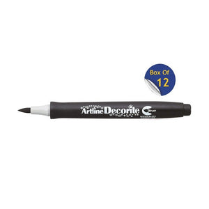 Artline Decorite Brush Black marker, uncapped, with a Box Of 12 badge