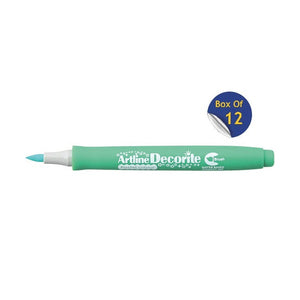 Artline Decorite Brush Pastel Green marker, uncapped, with a Box Of 12 badge