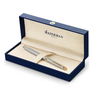 Waterman Hemisphere Stainless Steel Gold Trim Fountain Pen in Box