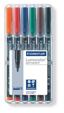 Staedtler Lumocolor Permanent Pen Broad Wallet 6 Assorted 314 WP6