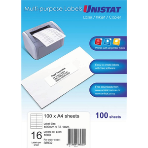 Unistat 38932 Lip Label No Margin 105 x 37mm Pack 100