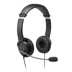 Kensington USB Hi-Fi Headphone with Mic in black, front view with the boom microphone