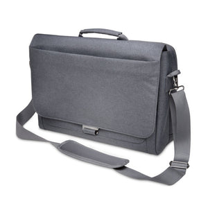 Kensington LM340 Messenger Bag in cool grey with its shoulder strap attached, front angle view