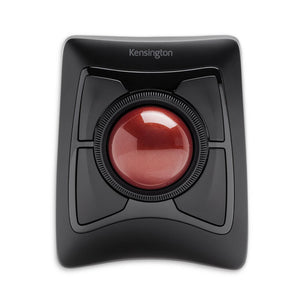 Top view of the Kensington Expert Mouse Wireless Trackball in black with the red ball and Scroll Ring