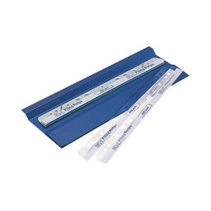 3L filing strips printed 295 mm seated on a blue Minimounter strip mounter, with loose strips beside it