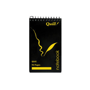 Quill Q Series top opening notebook Q541, black PP cover with yellow quill design and top spiral, 96 Pages printed
