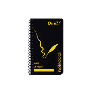 Quill Q Series side opening notebook Q561 with a black PP cover, yellow quill design and side spiral, 96 Pages