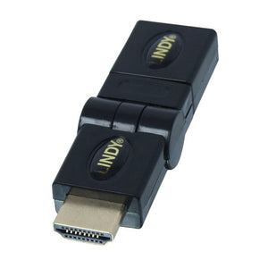 Lindy HDMI 360 Degree Adapter in black, showing the HDMI male plug at the bottom and the swivel joint with Lindy logos