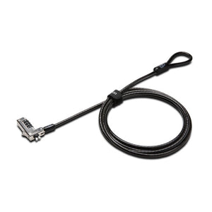 Kensington Slim Combination Laptop Lock with coiled black cable, loop end and silver 4-wheel combination lock head