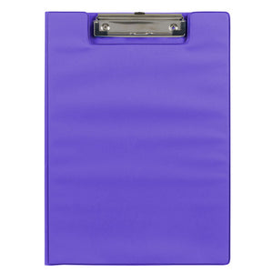 Marbig Summer Colours A4 clipfolder in purple, closed, silver wire clip at the top