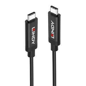 Lindy 5m USB 3.1 Gen 2 Active Cable Type C to C, two black USB-C plugs with red Lindy logos standing side by side