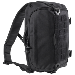 5.11 UCR Sling Pack Black showing compact tactical cross-body sling pack with bungee compression and MOLLE panels for first responders