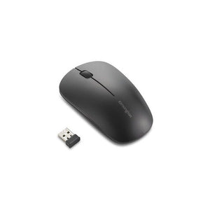 Kensington MY230 EQ rechargeable wireless mouse in black shown with its USB-A nano receiver