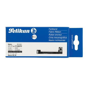 Front of the Pelikan fabric ribbon box for article 551309 with a 2 piece roundel, marked Nylon, 4 mm, black, for Epson HX 20