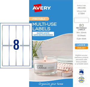 Avery Multi Use Labels With Silver Border 10 Pack 94x32mm Laser Inkjet 8UP