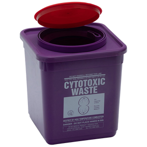 AEROHAZARD Cytotoxic Sharps Disposal Container 4 litre showing UN-certified cytotoxic sharps container for chemotherapy waste segregation