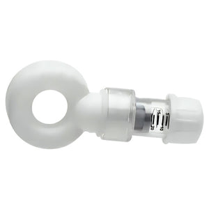 White moulded PEEP valve with a ring connector, the attachment that fits a bag valve mask resuscitator