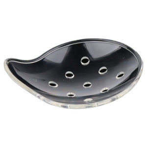 Black perforated plastic eye shield, curved to sit over the eye with ventilation holes across the face and a clear rim
