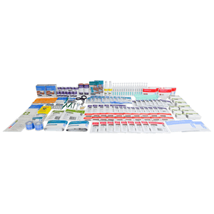 The refill contents laid out in rows across several columns without a case