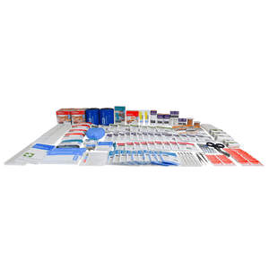 The Scale D marine refill contents laid out in rows across several columns without a case