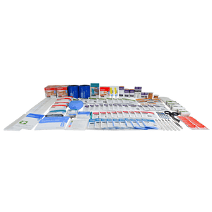 The Scale E marine refill contents laid out in rows across several columns without a case