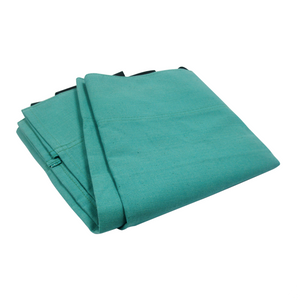 Folded green fabric carry sheet with reinforced edging, shown flat