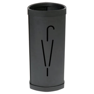 Alba umbrella bin in black with an umbrella-shaped cut-out on the side, shown empty