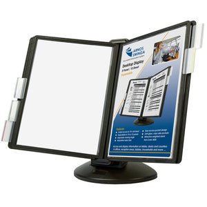 Arnos B020 Swingsign 5-panel desktop display with weighted stand on a desk
