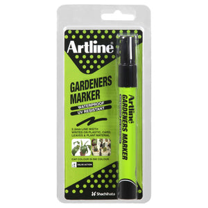 Black Artline Gardeners Marker on a green hangsell card printed Waterproof, UV Resistant and 2.3mm line width