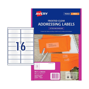 Avery Clear Matt Address Labels 936006 J8562 400 Pack 99.1x34mm 16-Up | Premium invisible-label effect for business mail and courier parcels