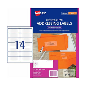 Avery Clear Matt Address Labels 936005 J8563 350 Pack 99.1x38.1mm 14-Up | Standard business envelope address label with invisible clear finish