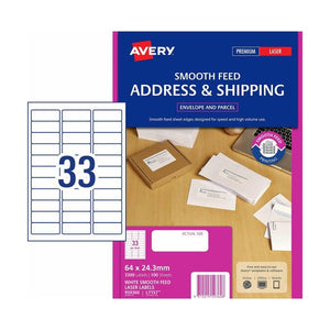 Avery White Smooth Feed Address Labels 959360 L7157 3300pk 64x24.3mm 33-Up | Maximum-yield anti-jam compact address label