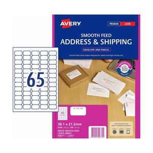 Avery Smooth Feed Address Labels 959371 L7651 6500pk 38.1x21.2mm 65-Up | Highest-count anti-jam compact label for maximum-throughput mail house