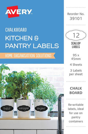 Avery Chalkboard Scallop Rewritable Pantry Labels 95x45mm 39101 | 12 pack removable polyester labels for jars and pantry containers