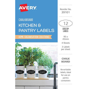 Avery Chalkboard Scallop Rewritable Pantry Labels 95x45mm 39101 | 12 pack removable polyester labels for jars and pantry containers