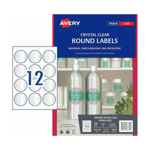 Avery Crystal Clear Round Product Labels 980022 L7114 120pk 60mm 12-Up | Largest crystal clear circle for invisible branding on premium packaging