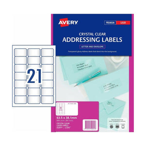 Avery Crystal Clear Address Labels L7560 525 Pack 63.5 x 38.1mm 21UP - image 1